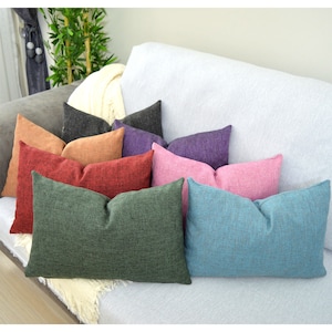 Textured Linen Lumbar Pillow Cover: Solid Color Upholstery Fabric