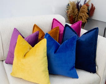 Custom Size Luxury Velvet Pillow Cover, Flange or Knife Edge Cushion Cover, Decorative Throw Pillow, Flanged Edge Velvet Lumbar Pillow Cover