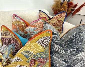 Landscape Tapestry Pillow Cover, Piped Luxury Tapestry Cushion Case, Jacquard Throw Pillow, Designer Decorative Cushion Cover, Custom Size