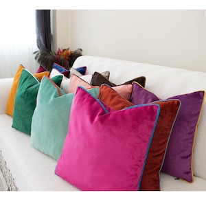 Velvet Throw Pillow Cover with Cording, Velvet Cushion Case with Trim, Velvet Decorative Euro Pillow Cover with Piping, Corded Luxury Pillow