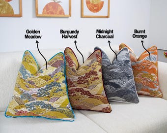 Landscape Pillow Case, Forest Scenic Accent Cushion Case, Textured Woven Tapestry Throw Pillow Cover, Solid Velvet and Tapestry Pillow Sham