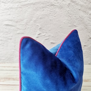 Velvet Royal Blue Cushion Case, Solid Cobalt Blue Throw Pillow with Piping, Decorative Sax Blue Velvet Euro Pillow With Cording, ONLY CASE