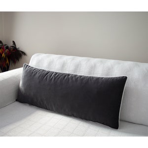 LARGE LUMBAR Pillow, Anthracite Throw Pillow Cover with White Piping, Dark Gray Body Pillow, Extra Long Anthracite Body Pillow with Cording