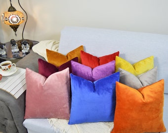 Colorful Velvet Throw Pillow Covers, Bright Decorative Solid