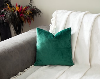 Oreiller vert foncé, housse de coussin en velours vert émeraude, oreiller euro vert, housse d’oreiller 20x20, étui coussin personnalisé, housse de coussin 18x18