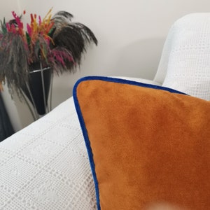 Solid Terracotta Velvet Cushion Case, Custom Size Pillow with Piping, Zippered Throw Cushion with Cording, Costum Size Velvet Accent Pillow
