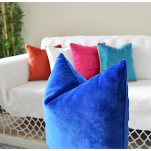 Royal Blue Velvet Euro Pillow, Cobalt Blue Decorative Cushion, Blue Pillow for Couch, Blue Body Pillow, Sax Blue Velvet Shams with Zipper