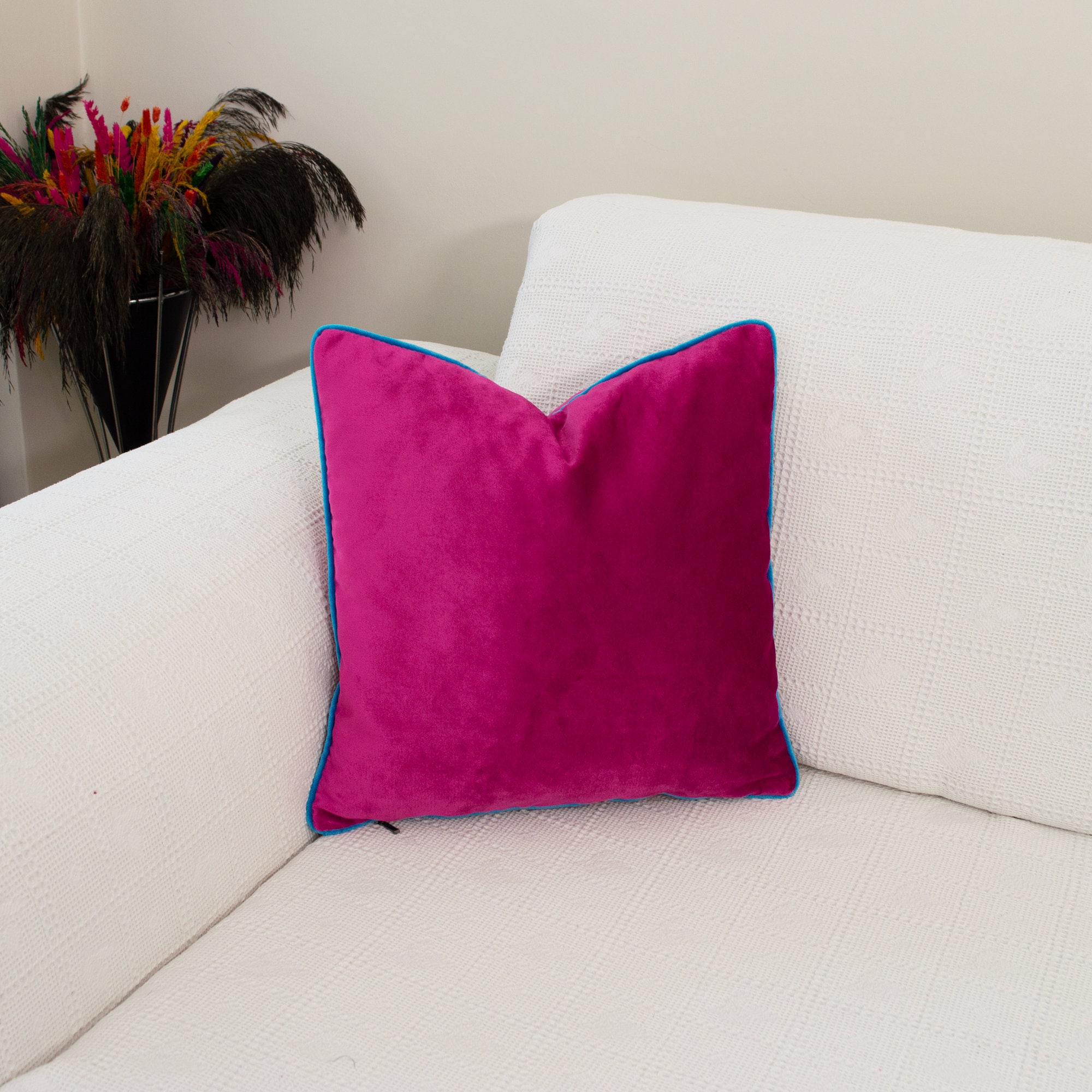 Fuchsia Pink Velvet Throw Pillow With Cord Piping, Fuchsia Cushion Case ...