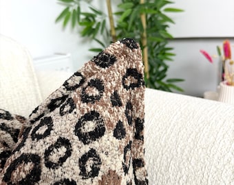Woven Leopard Pillow Cover, Textured Boucle Leopard Cushion Case, Neutral Animal Print Lumbar Pillow, Luxury Leopard Pillow with Zipper