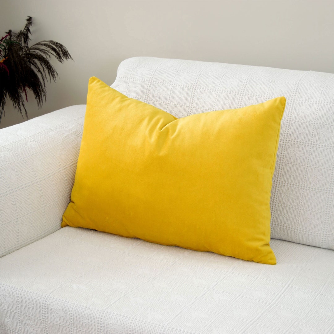 Mustard Yellow Solid Velvet Body Pillows, Yellow Euro Shams, Plush