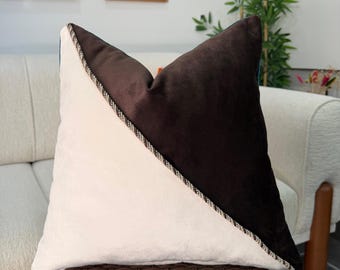 Luxury Designer Velvet Pillow Cover with Custom Twisted Cord Piping, Custom Two Tone Velvet Decorative Throw Pillow, Velvet Cushion Case