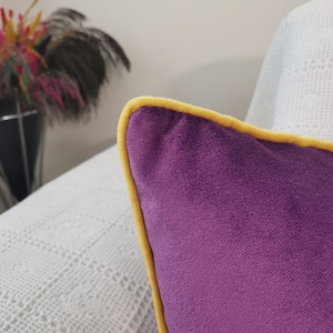 Purple Cozy Pillow Case With Cording , Solid Purple Velvet Cushion with Piping, Purple Decorative Large Euro Pillow Sham, ONLY COVER