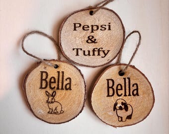 Wood log slice name sign for Rabbit Cage name sign