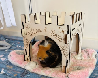 Small Animal Castle suitable for Guinea Pigs and Hamsters,  This Castle is personalised with your Animals name on the Front and side.