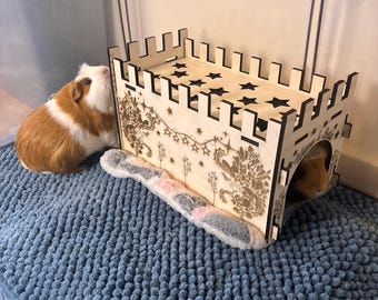 Guinea Pig Low Castle Kit Tunnel - Formaldehyde Free, Non Toxic, This Castle is personalised with your Animal name on the Front and side.