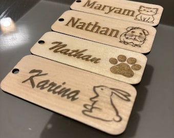 Gepersonaliseerde houten dierensleutelhangers - Massief houten gegraveerde sleutelhanger op maat