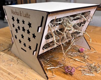 Rabbit Platform Hayfeeder Personalised with your rabbit's name