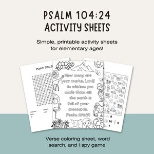Psalm 104:24 Activity Sheets & Coloring Page DIGITAL DOWNLOAD // Printable Activity // Bible/Sunday School // Vacation Bible School