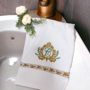 Personalized Embroidered Towel with Monogram,  Custom Hand Towel, Hand Towel with Decorative Ribbon, Custom Bathroom Decor