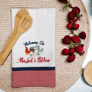 Personalized Kitchen Towel with Rooster Design, Farmhouse chic
