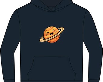 Cute Astronaut with Smiling Planets Hoodie | Kids Space Illustration