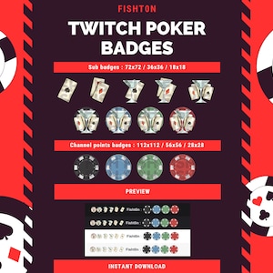 Cartes de poker et jetons, badges Twitch pour les abonnés/points de chaîne