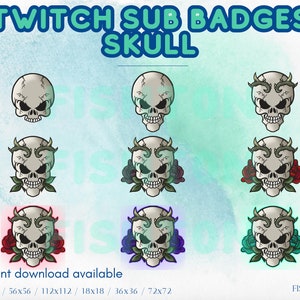 Skull and roses subscriber badges for twitch