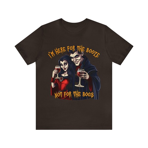 I'm Here for the Booze, Not the Boos | Dracula Couple Halloween T-Shirt | Spooky Fun for Any Occasion! | Cute Couples Shirt | Party Attire