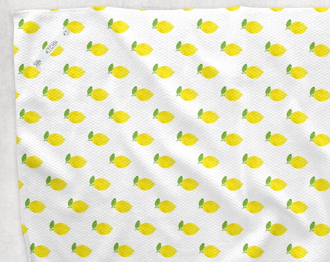 KTCHN Lemons fruit Kitchen hand tea towel double sided printed microfiber recycled farmhouse custom bathroom linen custom hang tag