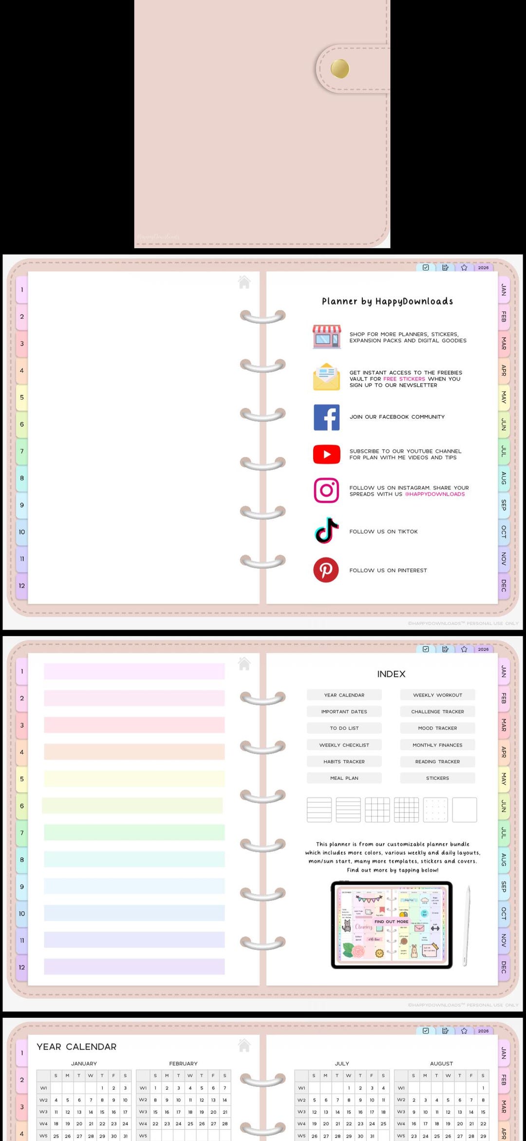 2026 Cute Digital Planner | Pink Floral Hyperlinked PDF | Goodnotes ...