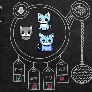 cute cat stickers bundle Kawaii aesthetics , printable , instant download