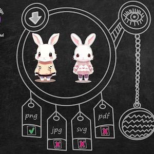 sad rabbits bundle comics style, kawaii , Instant Download PNG, Ready to Print,Digital Art ,home decor, wall-art,phone case skin for her