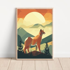 Poster Kid Room Decor Animal Print Nursery Decor Poster Retro Wall Art Puma Print Minimalist Boy Room Modern Geometric Design Digital Print