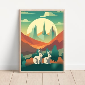Poster Kid Room Decor Animal Print Nursery Decor Poster Retro Wall Art Hare Print Minimalist Boy Room Modern Geometric Design Digital Print