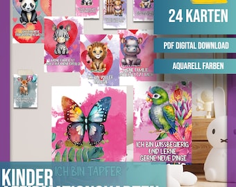 Affirmationskarten für Kinder Mutmachkarten Affirmationen, Positive Glaubenssätze, Geburtstag Geschenk, deutsch, PDF digitaler Descargar