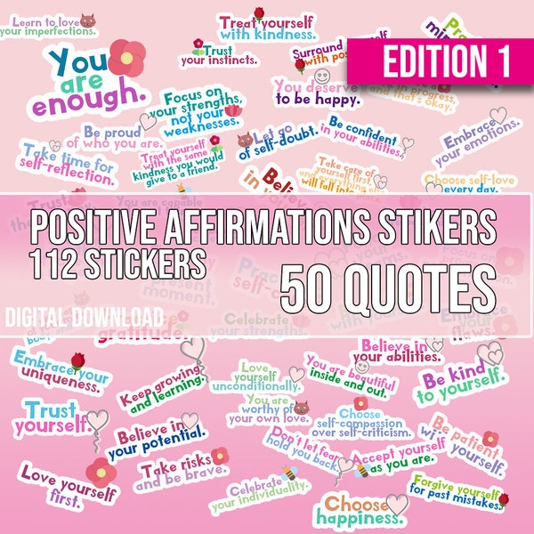 112 Everyday Digital Stickers GoodNotes Inspirational Quotes Printable Stickers, Motivational quotes, Positive Affirmations, Mental Health