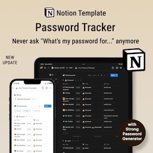 Password Manager for Notion | Password Tracker and Keeper Notion Template with Password Generator