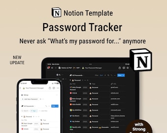 Password Manager for Notion | Password Tracker and Keeper Notion Template with Password Generator