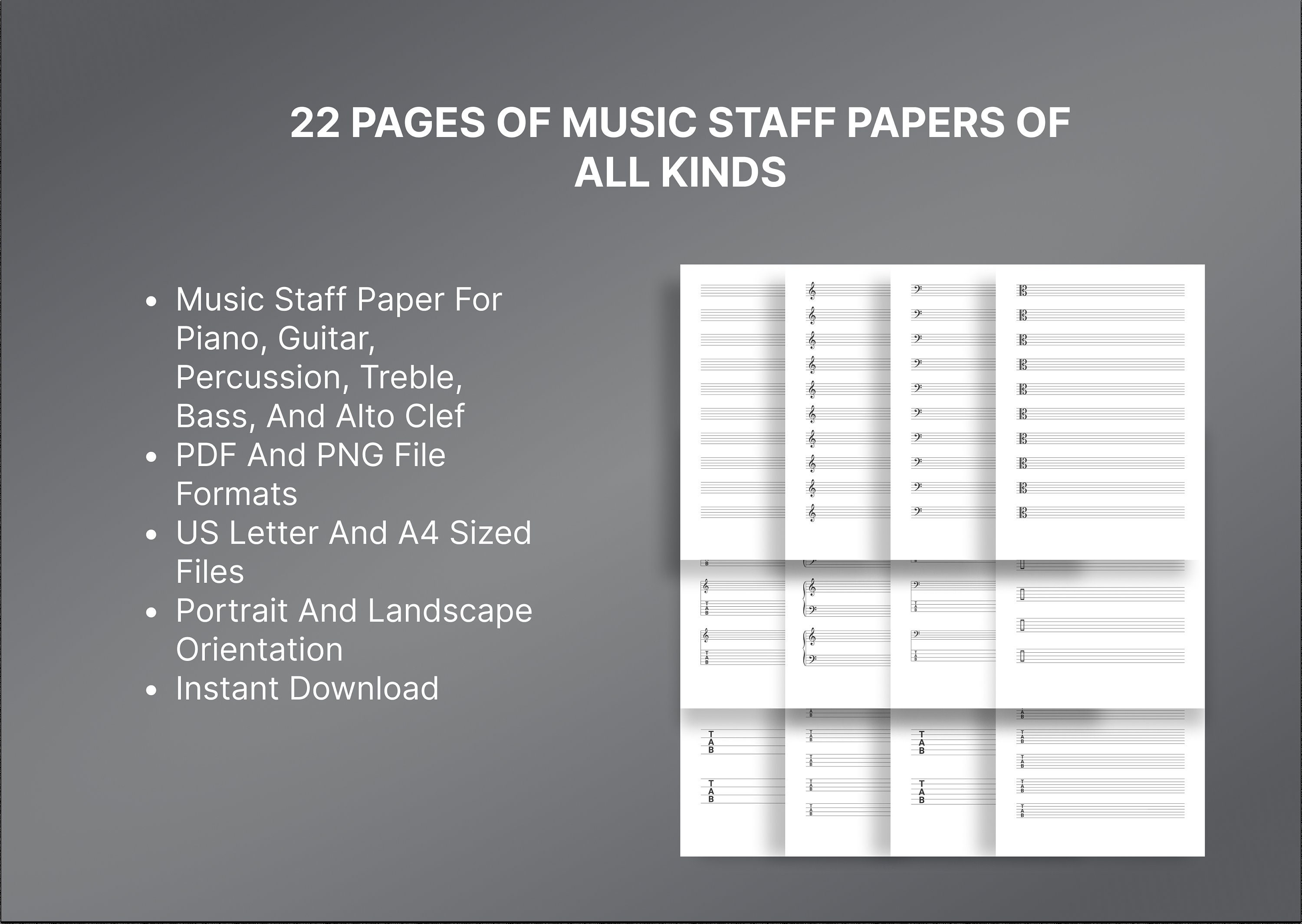 Printable Music Pages Bundle: Digital Sheet Music for Piano - Etsy