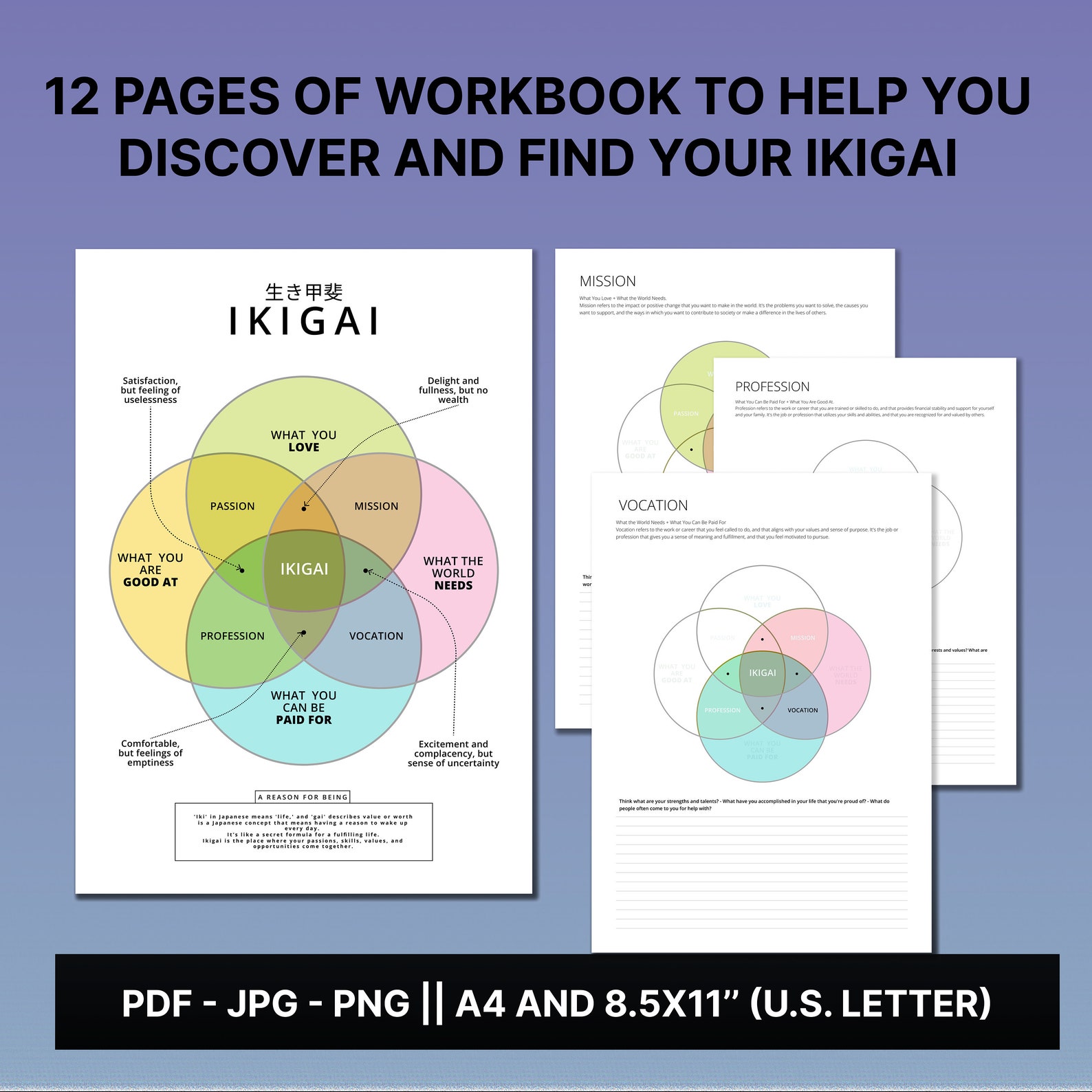 Learn Your Ikigai Workbook With a Guide to Self-work Improvement: Life ...