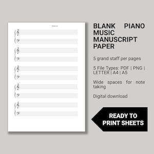 Printable Music Manuscript PDF: 5 Grand Staff for piano students