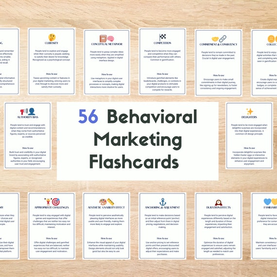 Marketing Flashcards Deck with 56 Ready-to-use psychological Principles for behavioral Design and User Engagement | Ready to Print