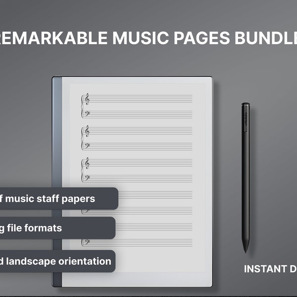 Pacchetto reMarkable 2 Ultimate Music Templates: spartiti digitali per pianoforte, ukulele, chitarra, percussioni, acuti