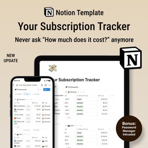 Your Subscription Tracker Notion Template | Subscription Manager and Keeper with Password Tracker for Notion