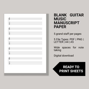 Printable Music Manuscript Paper: Treble Tabs and Notes for guitar students