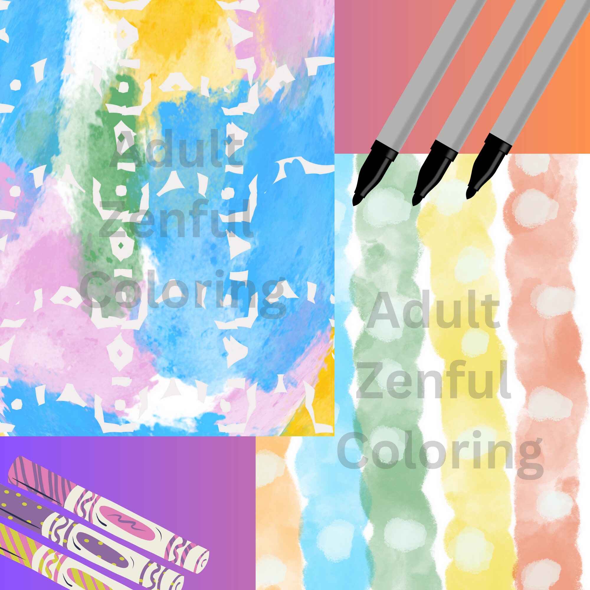 Printable Reverse Coloring Pages Rainbow and Summer Colors - Etsy