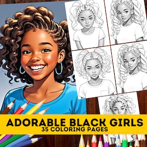35 Adorable Black Girls Coloring Pages| Cute Girls Lightly-Shaded Lineart Coloring| Adults Coloring Pages| Instant Download| Printable PDF