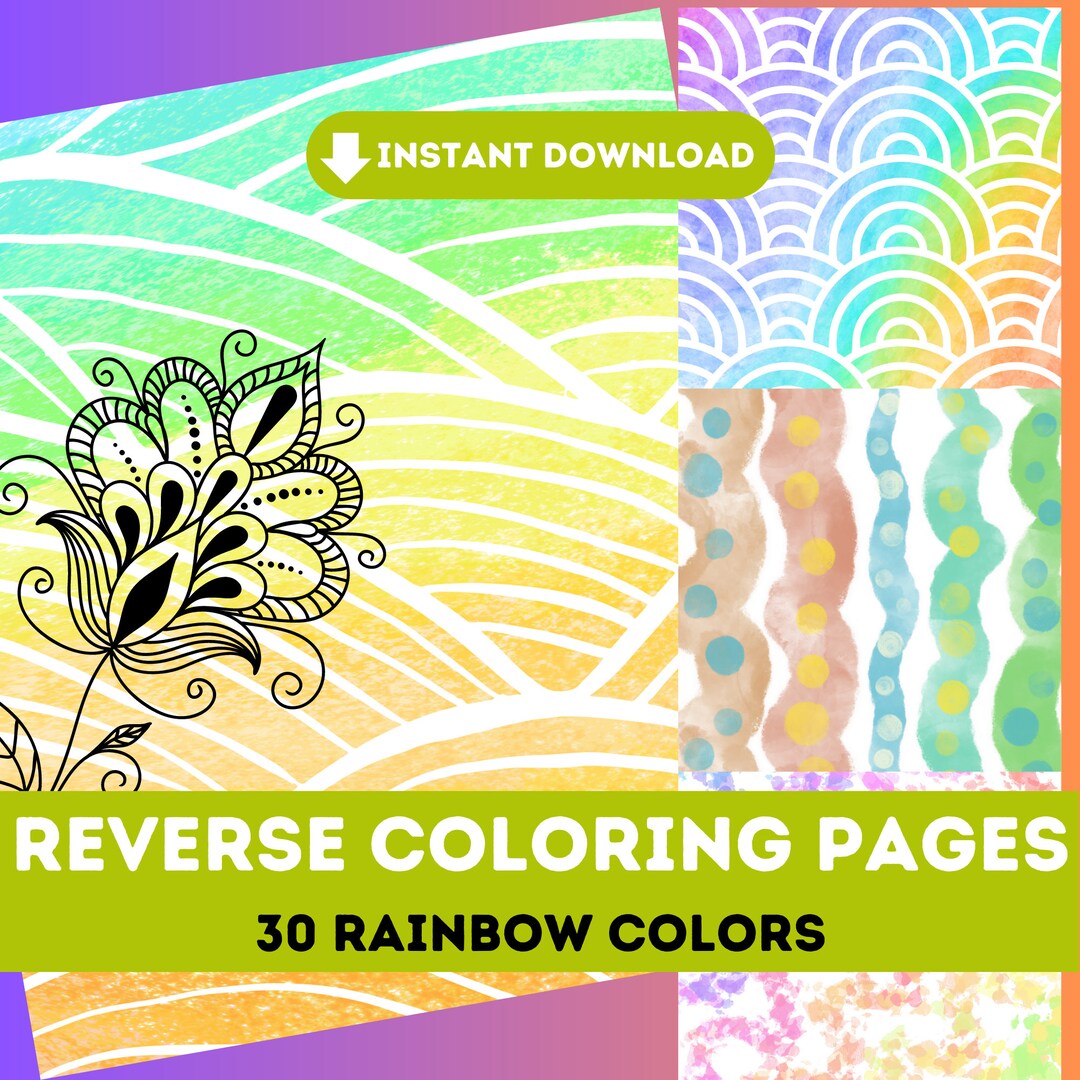 Printable Reverse Coloring Pages Rainbow and Summer Colors - Etsy
