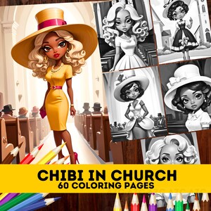 60 Cute Chibi Church Womenl Girls Fashion Grayscale Coloring Pages| Melanin Kawaii Fashion Coloring Pages for Adults| Instant Download PDF