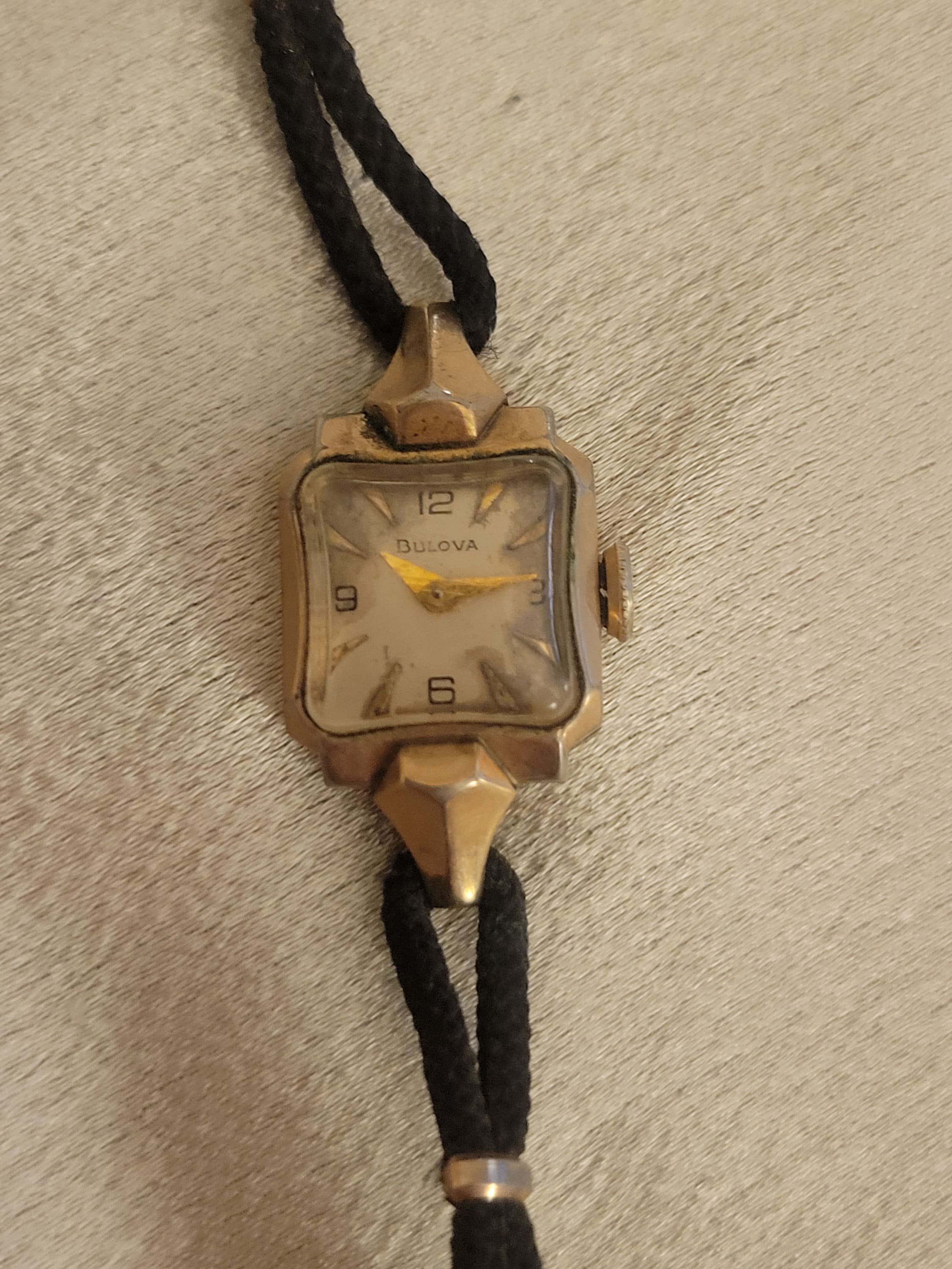 Vintage Bulova Ladies Watch 10k Gold Plated With Satin Bracelet
